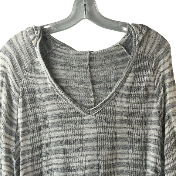 Poof Women's M Gray Striped Hooded Sweater with Fringe Trim - Picture 3 of 8